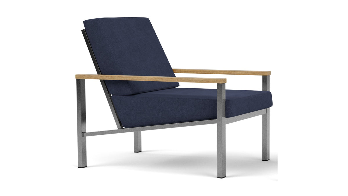 Barlow Tyrie Equinox Occasional Fauteuil Club lounge inox brossé avec coussins Indigo 18017