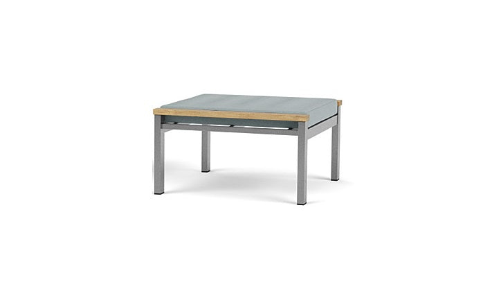 Barlow Tyrie Equinox Occasional Footstool Hocker Ottomane aus gebürstetem Edelstahl und Teakholz mit Kissen