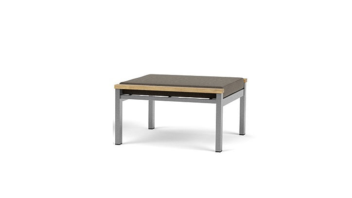 Barlow Tyrie Equinox Occasional Footstool Hocker Ottomane aus gebürstetem Edelstahl und Teakholz mit Kissen