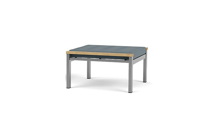 Barlow Tyrie Equinox Occasional Footstool Hocker Ottomane aus gebürstetem Edelstahl und Teakholz mit Kissen