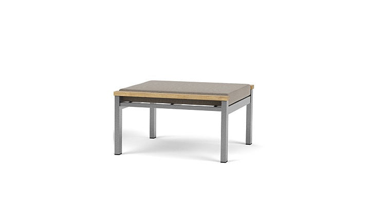 Barlow Tyrie Equinox Occasional Footstool Hocker Ottomane aus gebürstetem Edelstahl und Teakholz mit Kissen