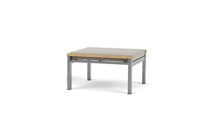 Barlow Tyrie Equinox Occasional Footstool Hocker Ottomane aus gebürstetem Edelstahl und Teakholz mit Kissen