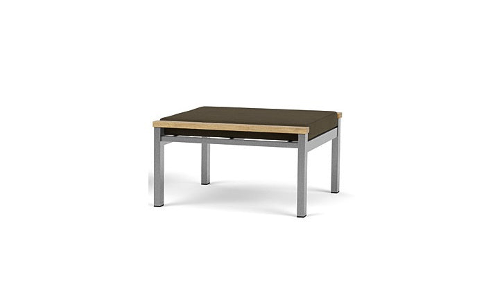 Barlow Tyrie Equinox Occasional Footstool Hocker Ottomane aus gebürstetem Edelstahl und Teakholz mit Kissen