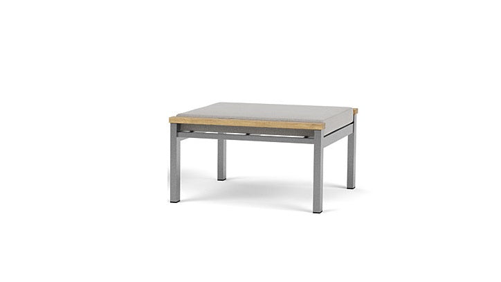 Barlow Tyrie Equinox Occasional Footstool Hocker Ottomane aus gebürstetem Edelstahl und Teakholz mit Kissen