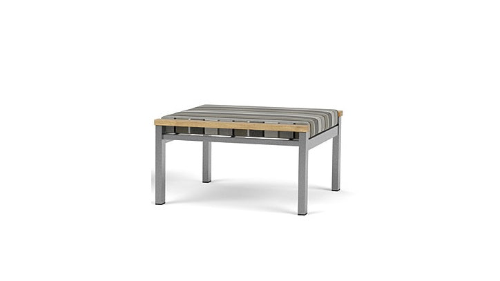 Barlow Tyrie Equinox Occasional Footstool Hocker Ottomane aus gebürstetem Edelstahl und Teakholz mit Kissen