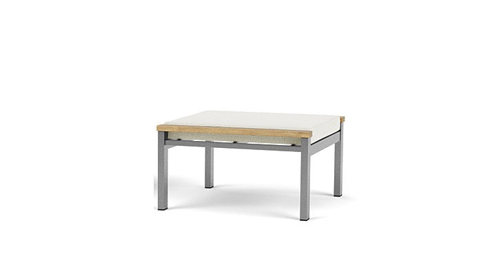 Barlow Tyrie Equinox Occasional Footstool Hocker Ottomane aus gebürstetem Edelstahl und Teakholz mit Kissen