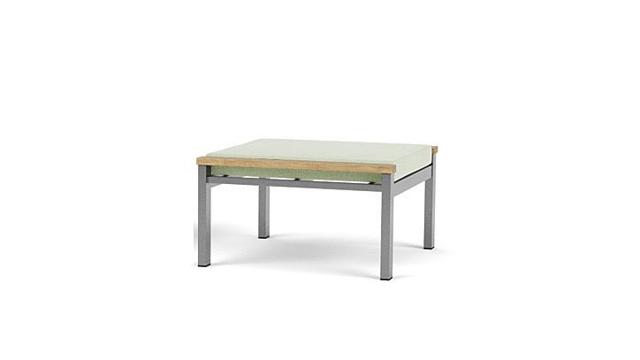 Barlow Tyrie Equinox Occasional Footstool Hocker Ottomane aus gebürstetem Edelstahl und Teakholz mit Kissen