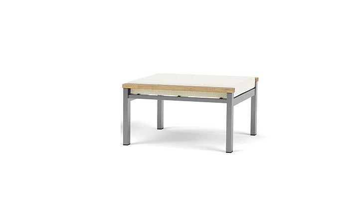 Barlow Tyrie Equinox Occasional Footstool Hocker Ottomane aus gebürstetem Edelstahl und Teakholz mit Kissen