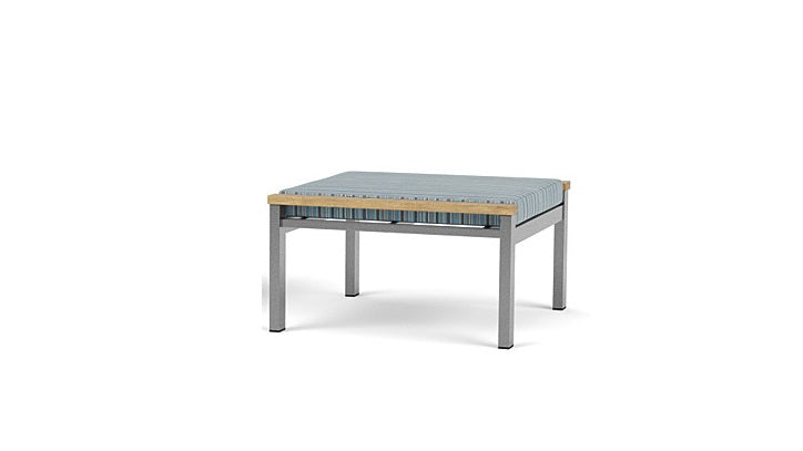 Barlow Tyrie Equinox Occasional Footstool Hocker Ottomane aus gebürstetem Edelstahl und Teakholz mit Kissen