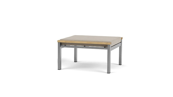 Barlow Tyrie Equinox Occasional Footstool Hocker Ottomane aus gebürstetem Edelstahl und Teakholz mit Kissen