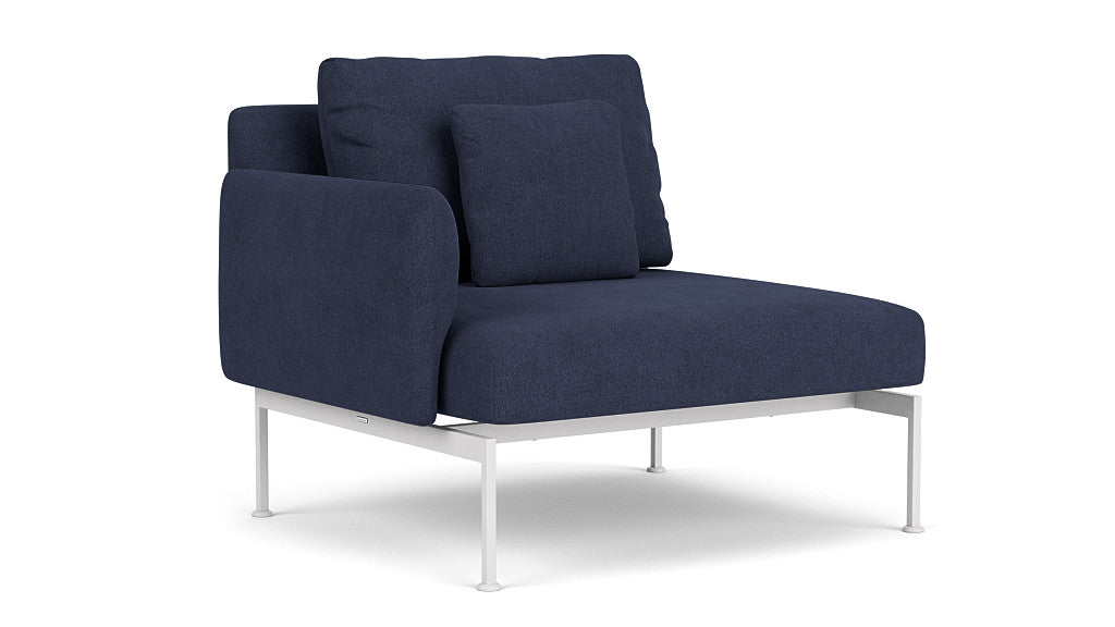 Barlow Tyrie Layout Deep Seating Single Seat - One Arm - avec coussins Armature Arctic White Indigo 18017