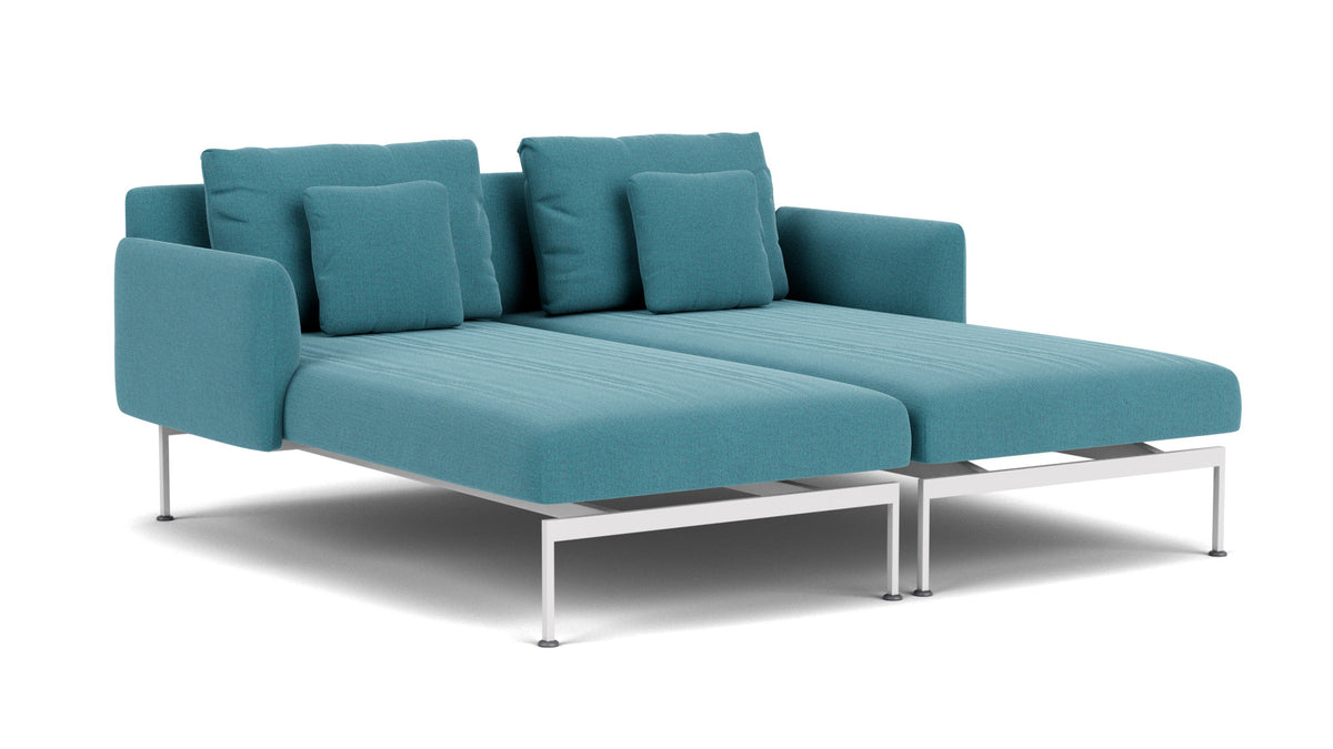 Barlow Tyrie Layout Deep Seating Double Chaise - Double seats et single backs + single low arms - avec coussins Armature Arctic White Adriatic Blue 3941