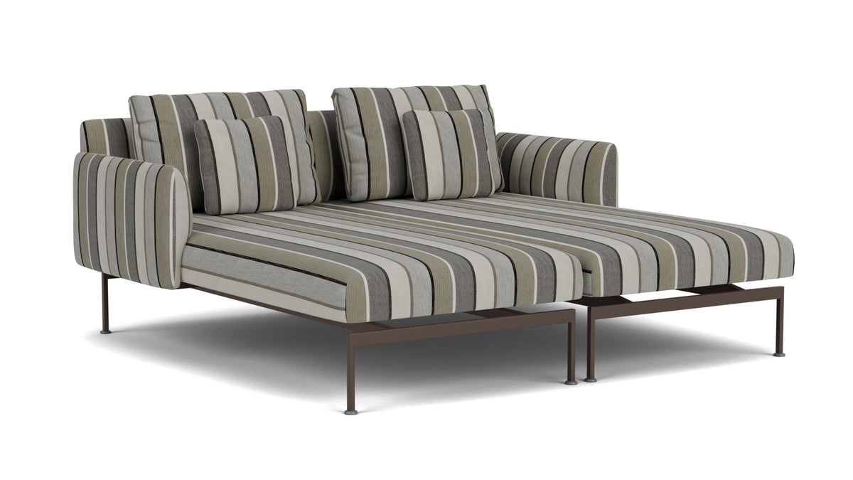Barlow Tyrie Layout Deep Seating Double Chaise - Double seats et single backs + single low arms - avec coussins Armature Forge Grey Quadri Grey 3778