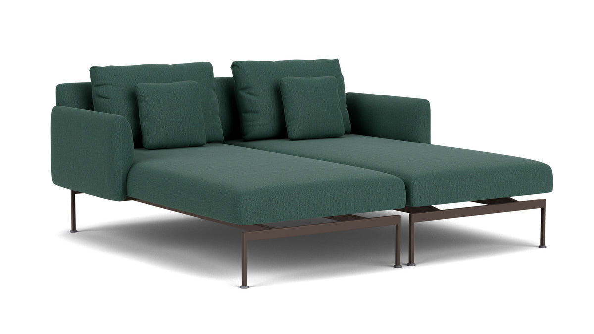 Barlow Tyrie Layout Deep Seating Double Chaise - Double seats et single backs + single low arms - avec coussins Armature Forge Grey Natte Ivy 10232