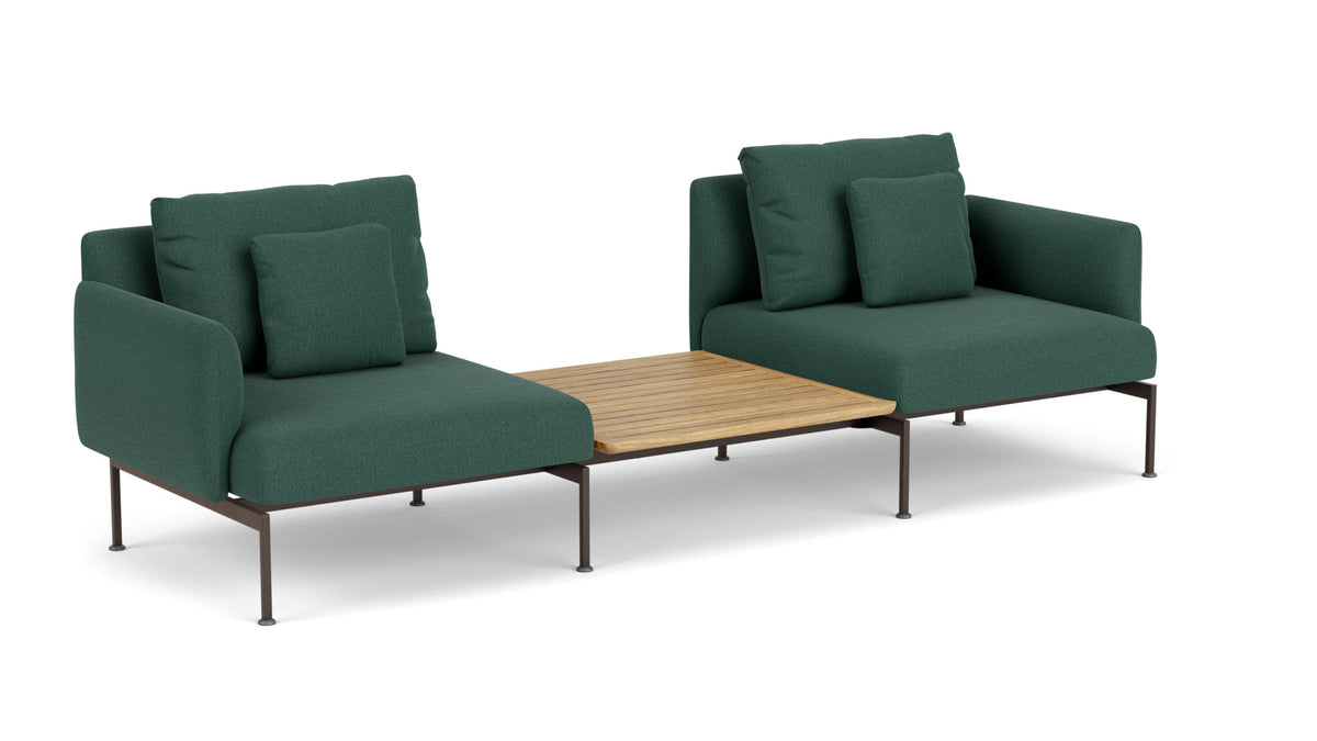 Barlow Tyrie Layout Deep Seating Companion Set - with Low Arms (two 1LYMB1 with low arms et bridging table 2LYB08) - avec coussins Armature Forge Grey Natte Ivy 10232
