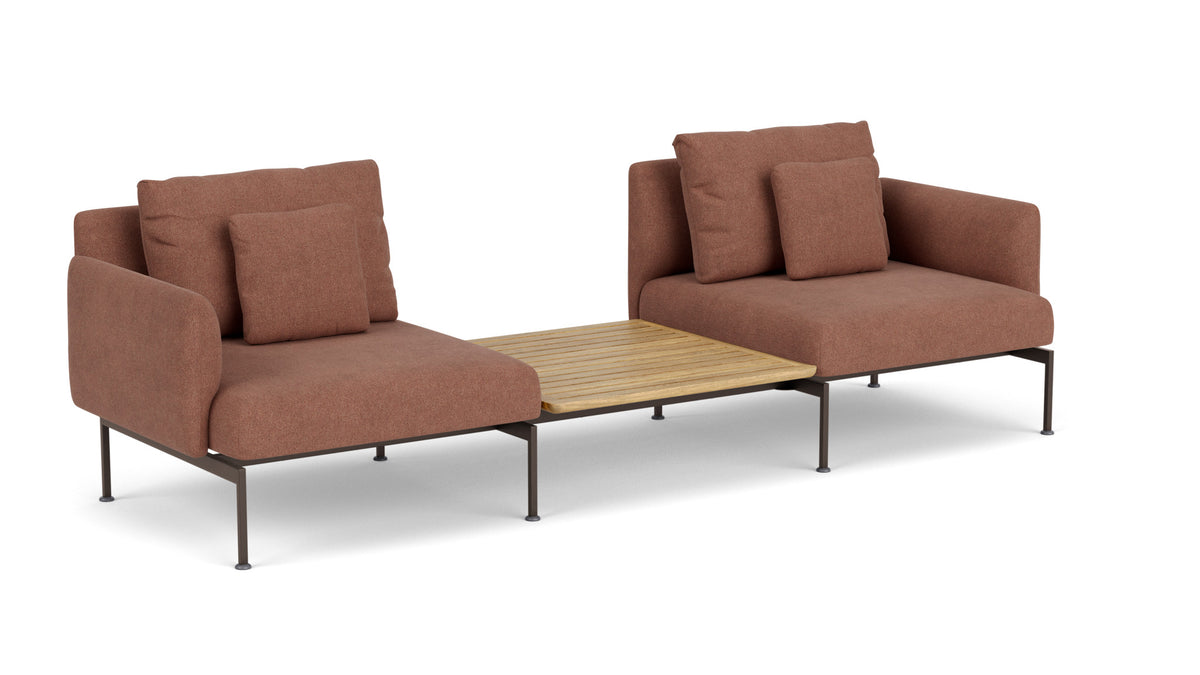 Barlow Tyrie Layout Deep Seating Companion Set - with Low Arms (two 1LYMB1 with low arms et bridging table 2LYB08) - avec coussins Armature Forge Grey Heritage Rust 18021