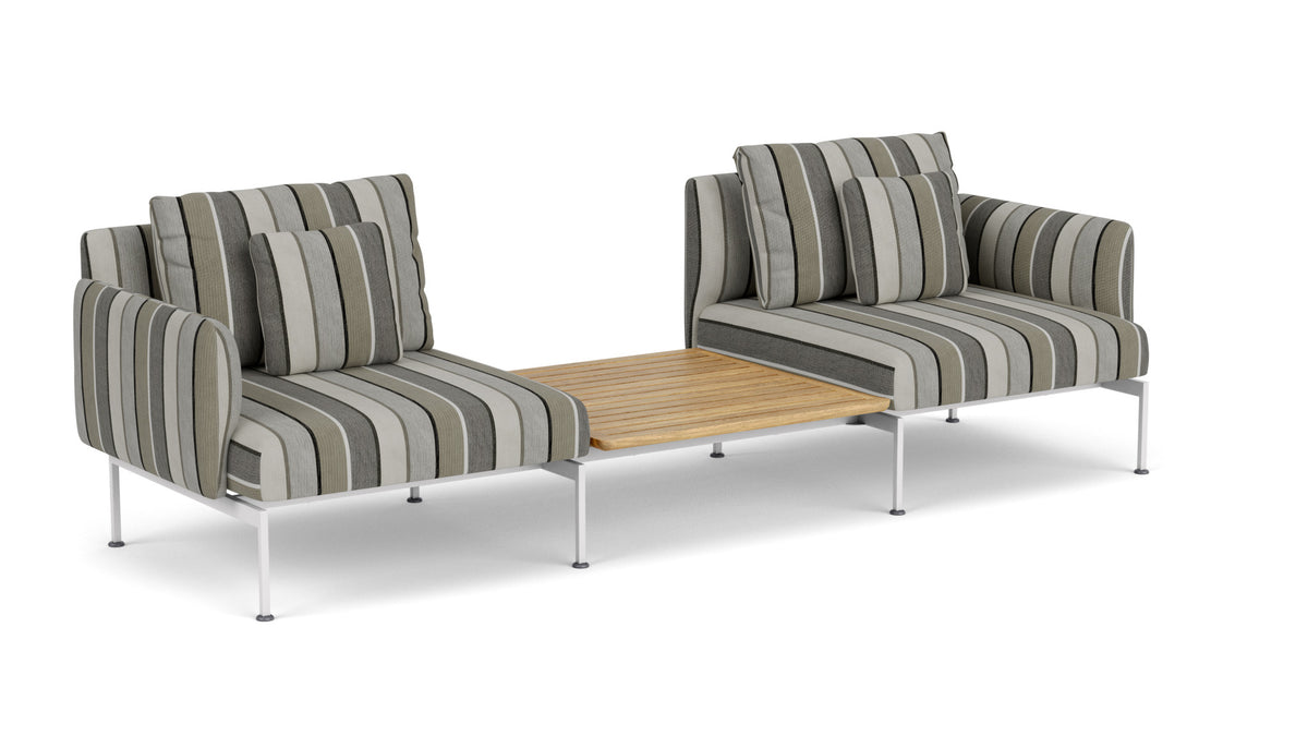 Barlow Tyrie Layout Deep Seating Companion Set - with Low Arms (two 1LYMB1 with low arms et bridging table 2LYB08) - avec coussins Armature Arctic White Quadri Grey 3778
