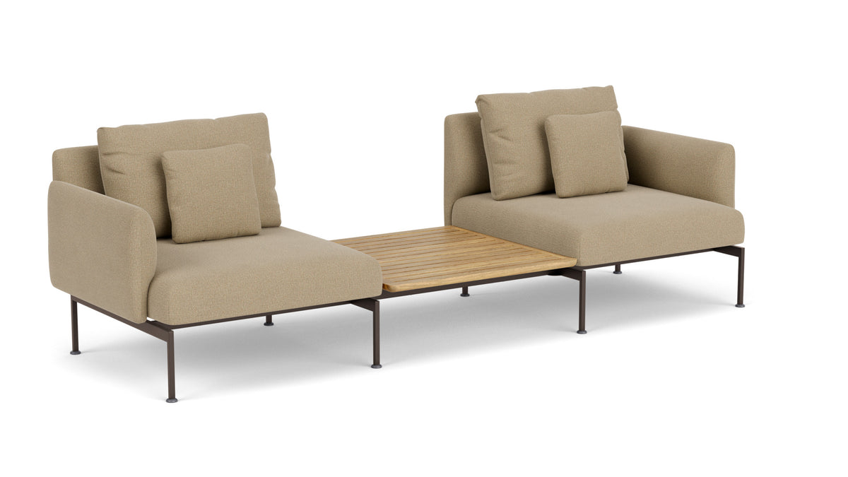 Barlow Tyrie Layout Deep Seating Companion Set - with Low Arms (two 1LYMB1 with low arms et bridging table 2LYB08) - avec coussins Armature Forge Grey Heather Beige 5476