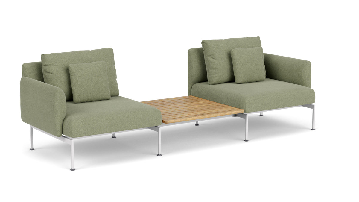 Barlow Tyrie Layout Deep Seating Companion Set - with Low Arms (two 1LYMB1 with low arms et bridging table 2LYB08) - avec coussins Armature Arctic White Canvas Almond 3983