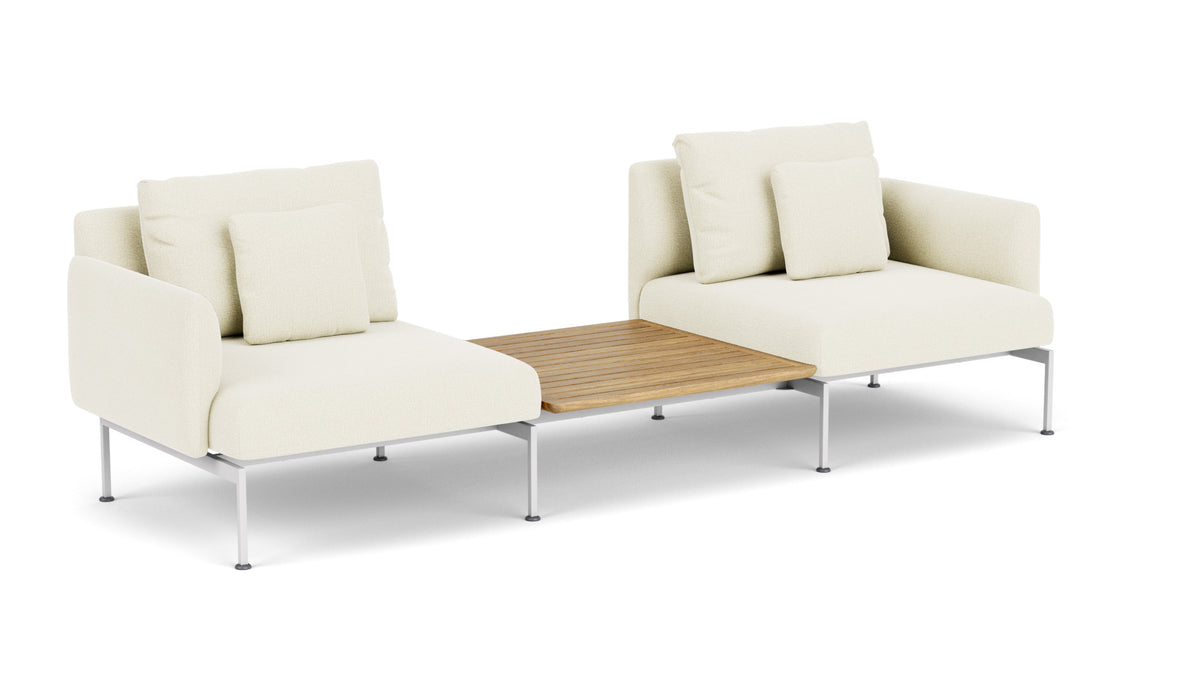 Barlow Tyrie Layout Deep Seating Companion Set - with Low Arms (two 1LYMB1 with low arms et bridging table 2LYB08) - avec coussins Armature Arctic White Natural 5404