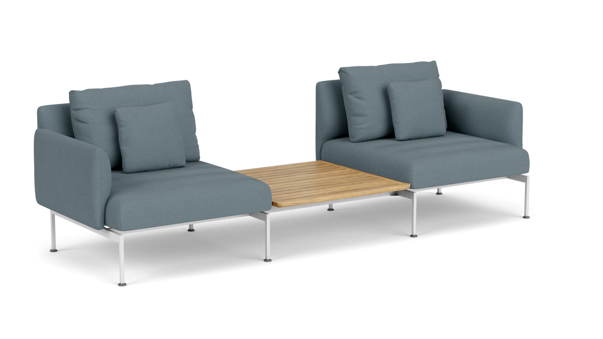 Barlow Tyrie Layout Deep Seating Companion Set - with Low Arms (two 1LYMB1 with low arms et bridging table 2LYB08) - avec coussins Armature Arctic White Carbon Sky 10064