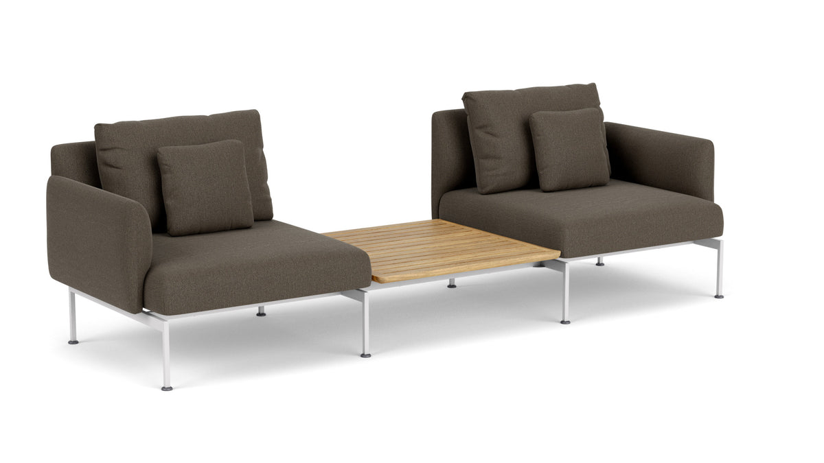 Barlow Tyrie Layout Deep Seating Companion Set - with Low Arms (two 1LYMB1 with low arms et bridging table 2LYB08) - avec coussins Armature Arctic White Dark Taupe 10059