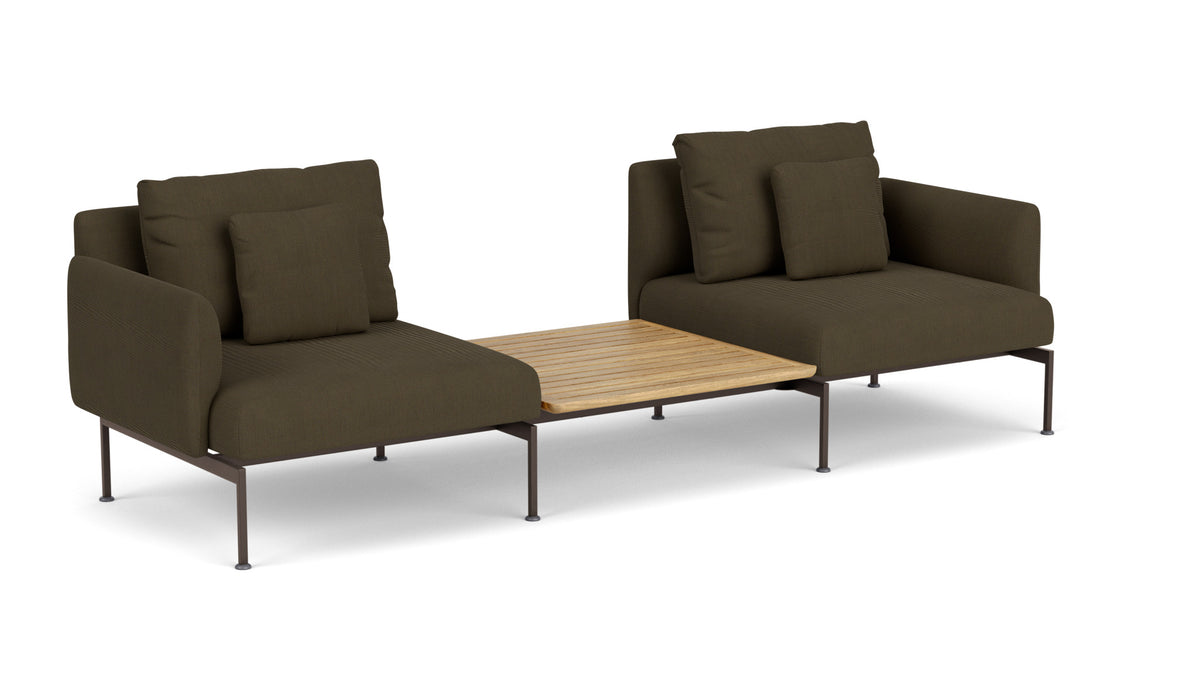 Barlow Tyrie Layout Deep Seating Companion Set - with Low Arms (two 1LYMB1 with low arms et bridging table 2LYB08) - avec coussins Armature Forge Grey Charcoal 3705