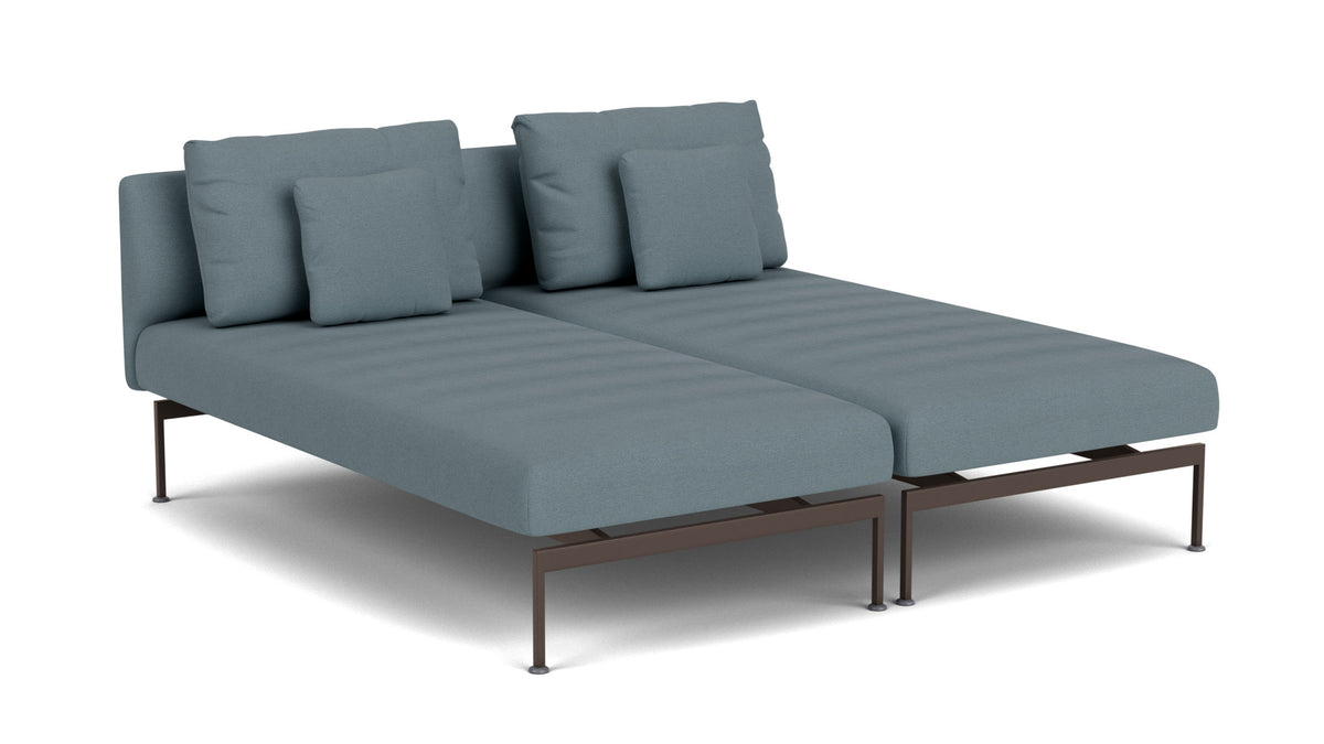 Barlow Tyrie Layout Deep Seating Double Chaise longue - Double seats with single backs - avec coussins Armature Forge Grey Carbon Sky 10064