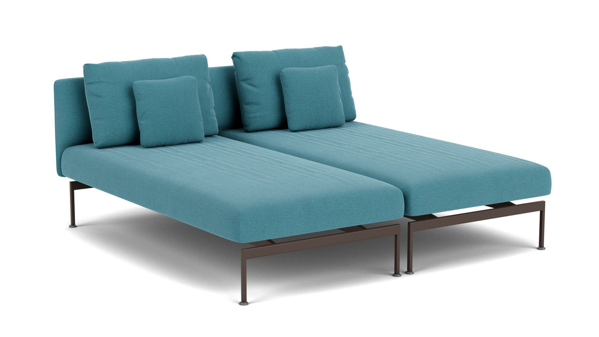 Barlow Tyrie Layout Deep Seating Double Chaise longue - Double seats with single backs - avec coussins Armature Forge Grey Adriatic Blue 3941