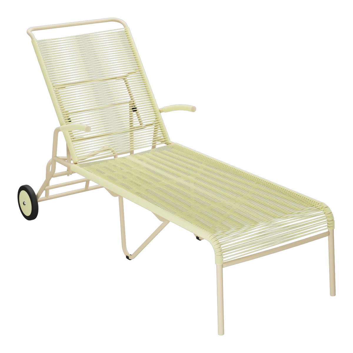 Schaffner Säntis Chaise longue à roulettes Spaghetti – Jaune Buis 18 / Marron Pastel 83