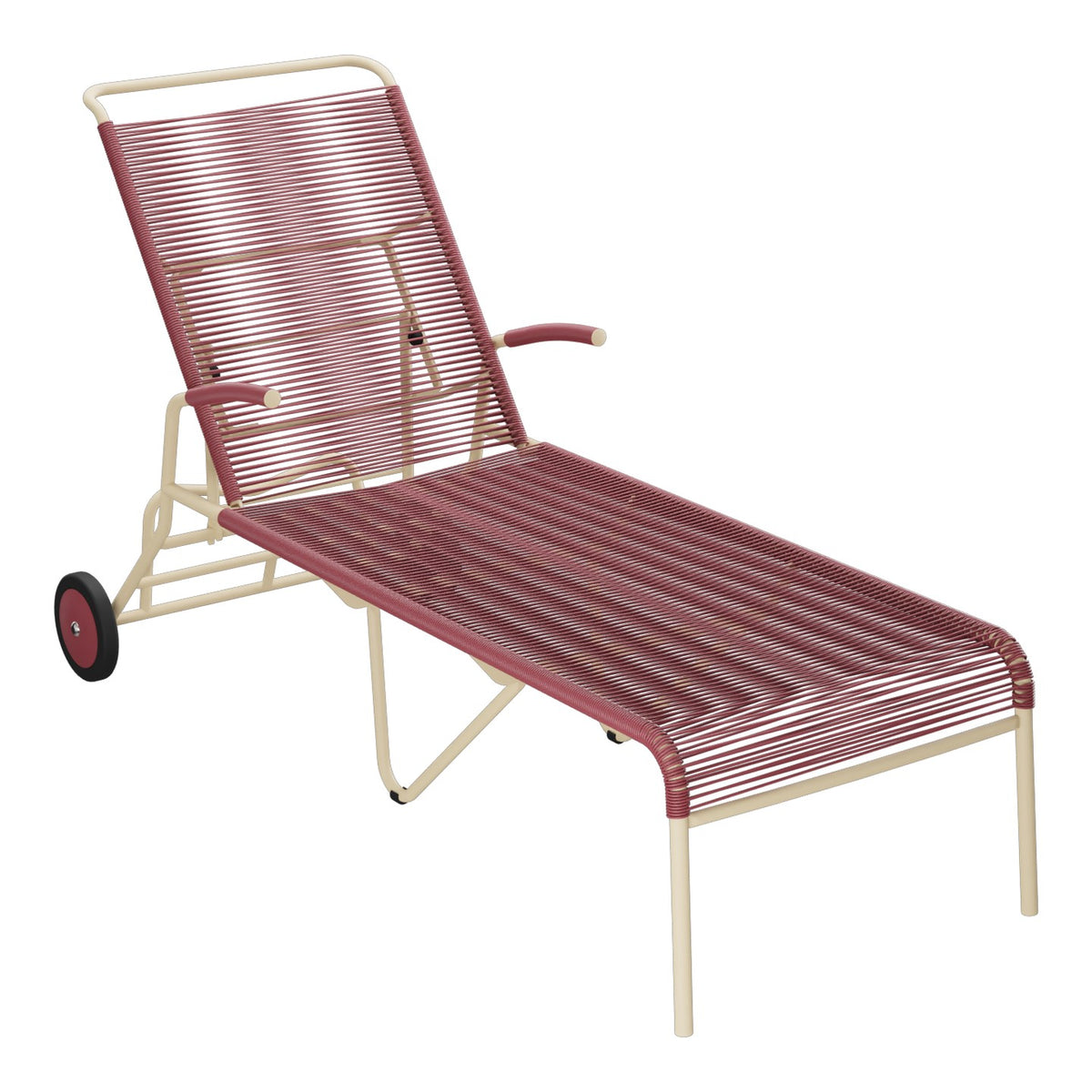 Schaffner Säntis Chaise longue à roulettes Spaghetti – Bordeaux 38 / Marron Pastel 83