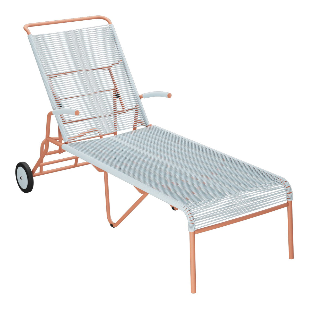 Schaffner Säntis Chaise longue à roulettes Spaghetti – Bleu Pastel 51 / Terracotta 84
