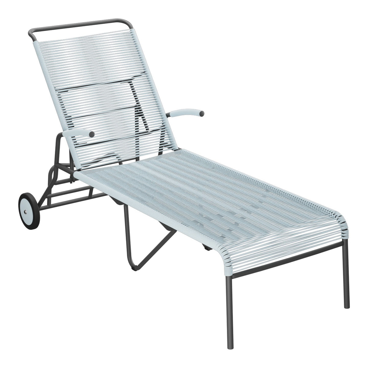 Schaffner Säntis Chaise longue à roulettes Spaghetti – Bleu Pastel 51 / Noir 91
