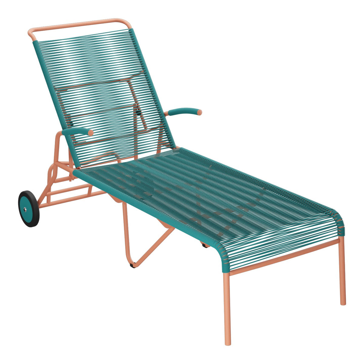Schaffner Säntis Chaise longue à roulettes Spaghetti – Bleu Kali 56 / Terracotta 84