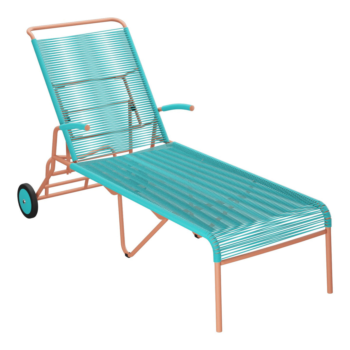 Schaffner Säntis Chaise longue à roulettes Spaghetti – Turquoise 58 / Terracotta 84