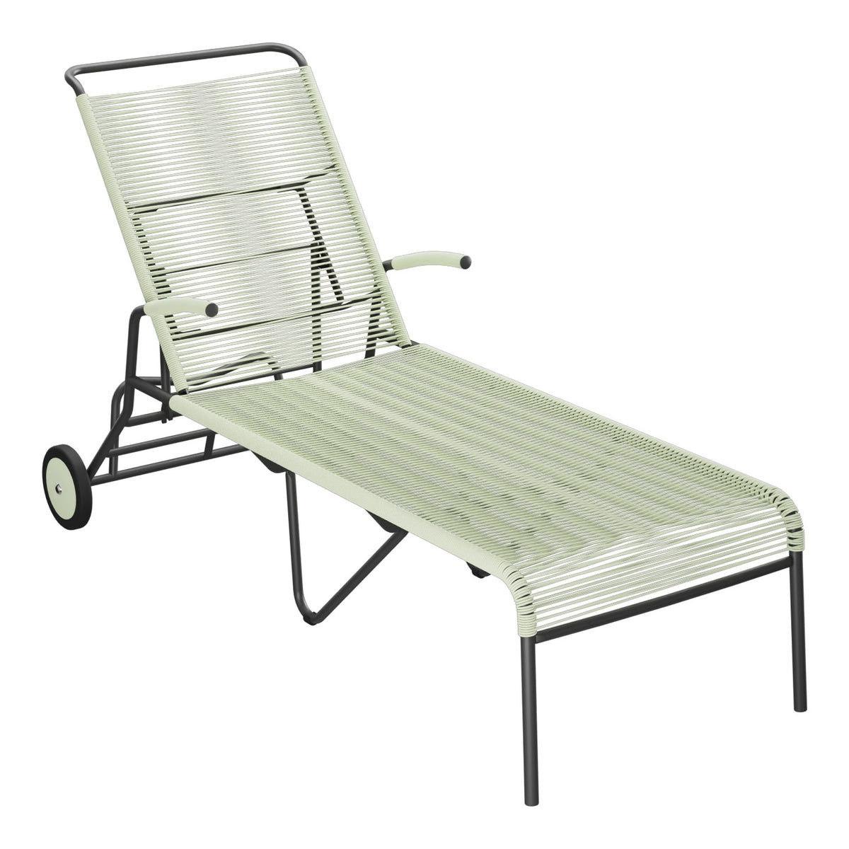 Schaffner Säntis Chaise longue à roulettes Spaghetti – Vert Pastel 64 / Anthracite 77