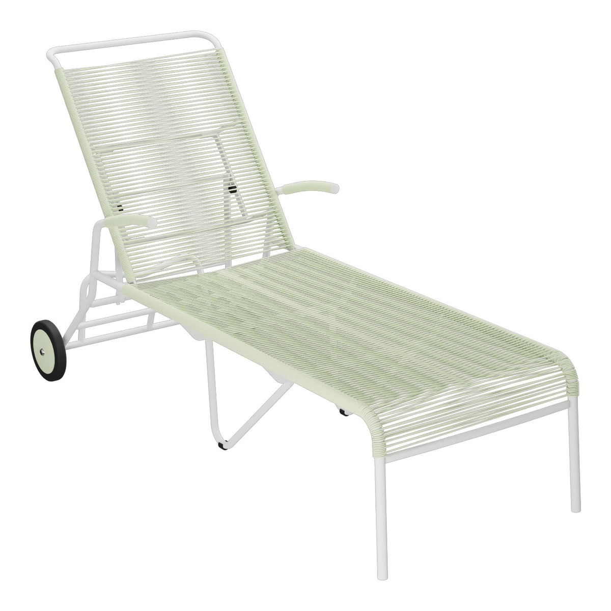 Schaffner Säntis Chaise longue à roulettes Spaghetti – Vert Pastel 64 / Blanc 90