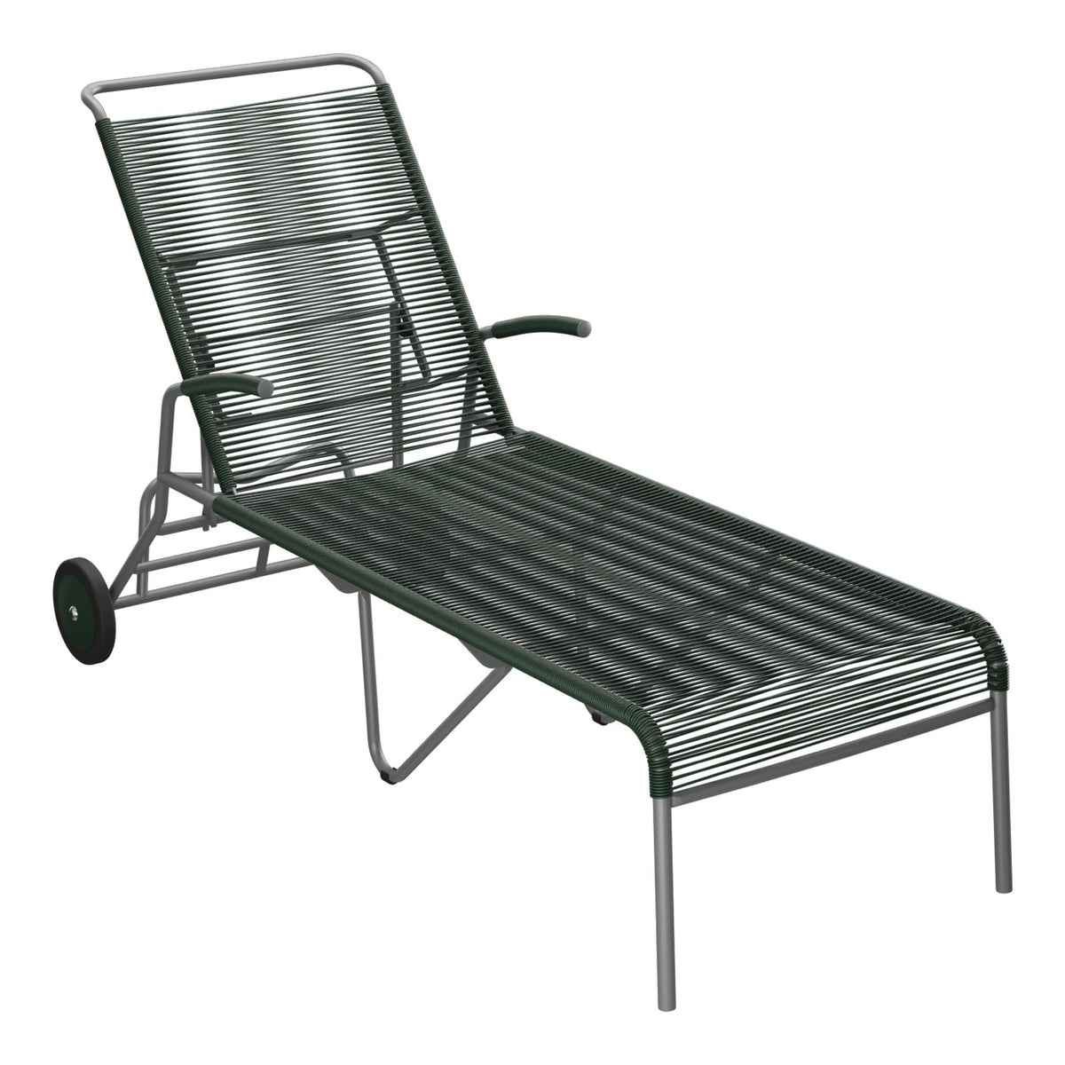 Schaffner Säntis Chaise longue à roulettes Spaghetti – Vert Sapin 66 / Graphite 73