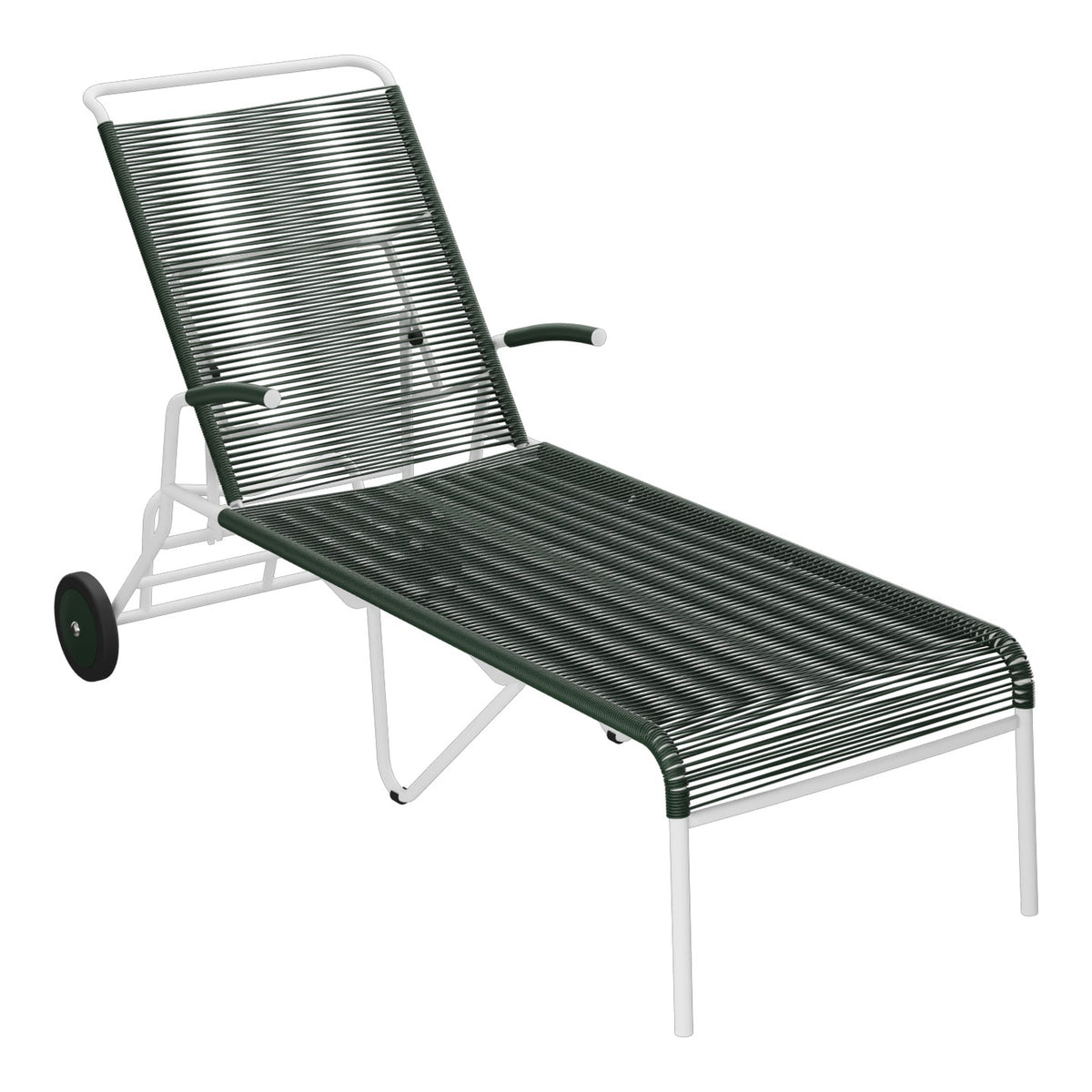 Schaffner Säntis Chaise longue à roulettes Spaghetti – Vert Sapin 66 / Blanc 90