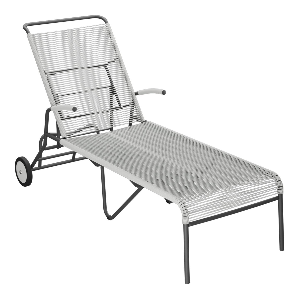 Schaffner Säntis Chaise longue à roulettes Spaghetti – Gris Argent 78 / Noir 91