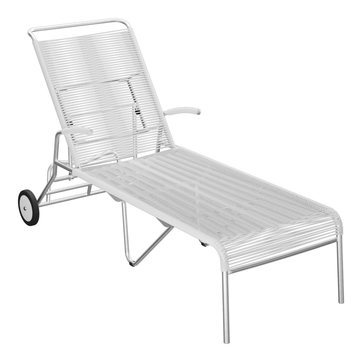 Schaffner Säntis Chaise longue à roulettes Spaghetti – Blanc 90 / Galvanisé à chaud 02