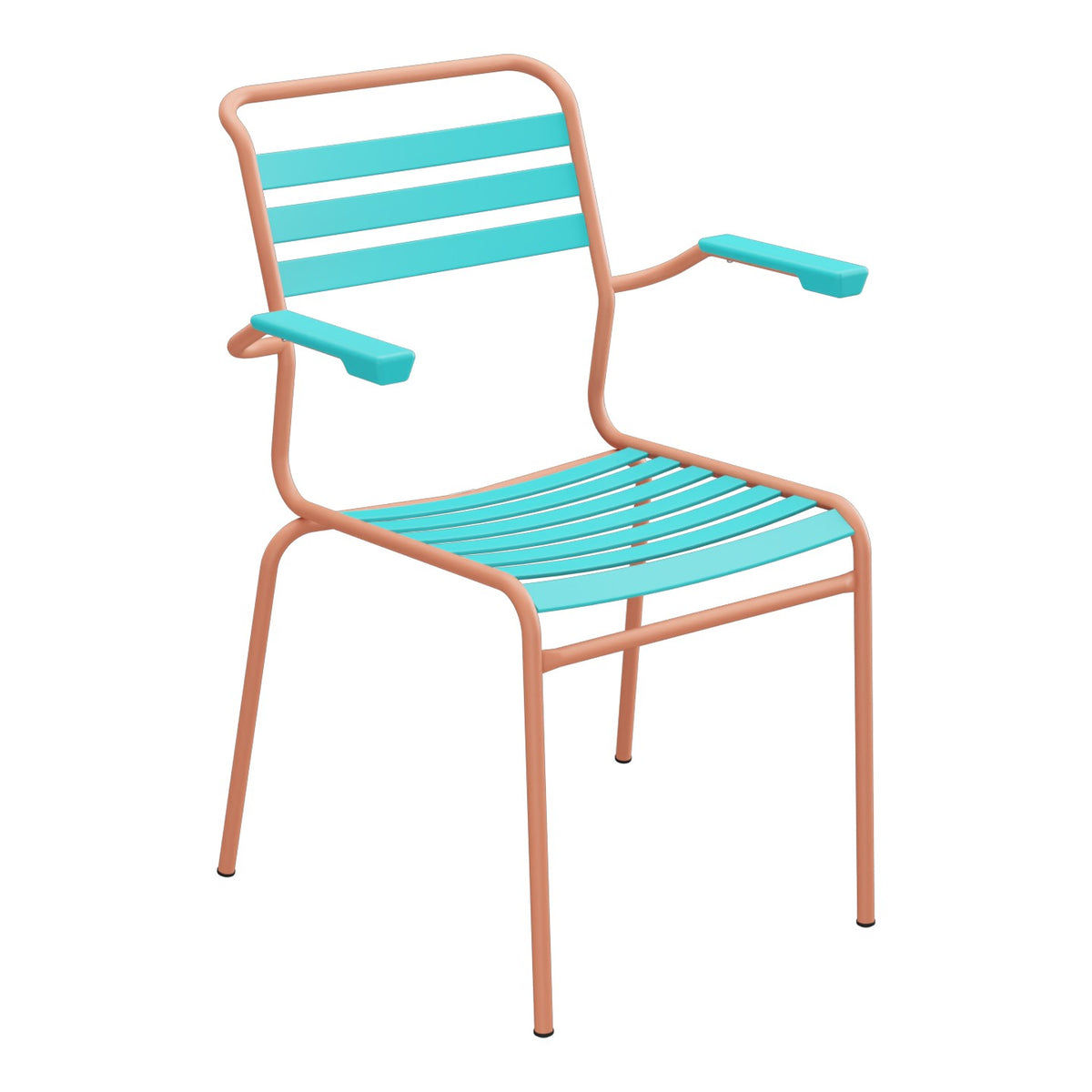 Schaffner Säntis Fauteuil à lattes – Turquoise 58 / Terracotta 84