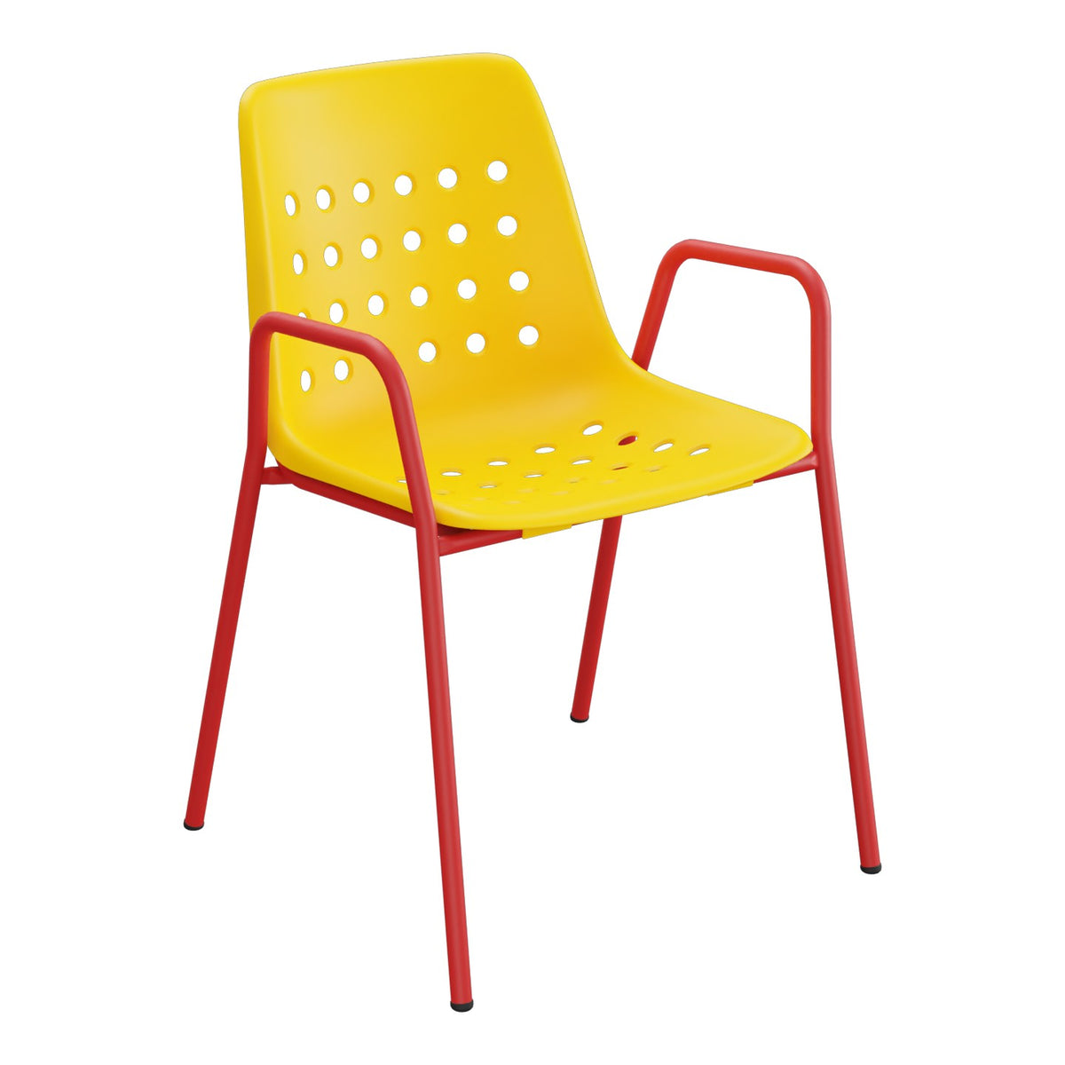 Schaffner Bermuda Fauteuil repas avec accoudoirs tubes ronds – Jaune 11 / Rouge 30