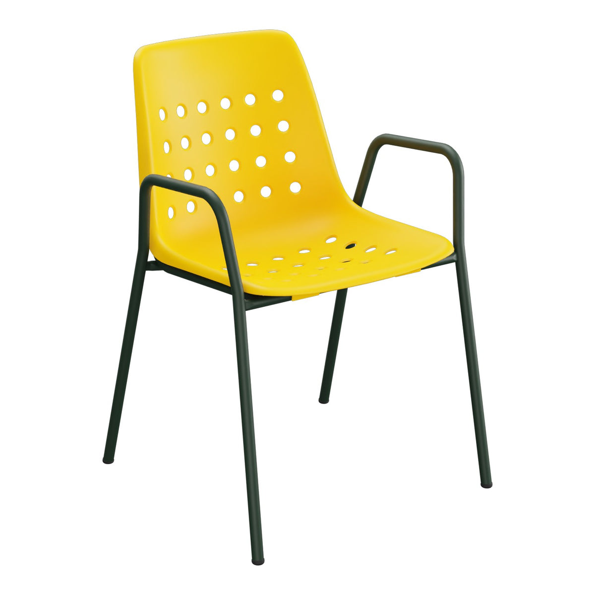 Schaffner Bermuda Fauteuil repas avec accoudoirs tubes ronds – Jaune 11 / Vert Sapin 66