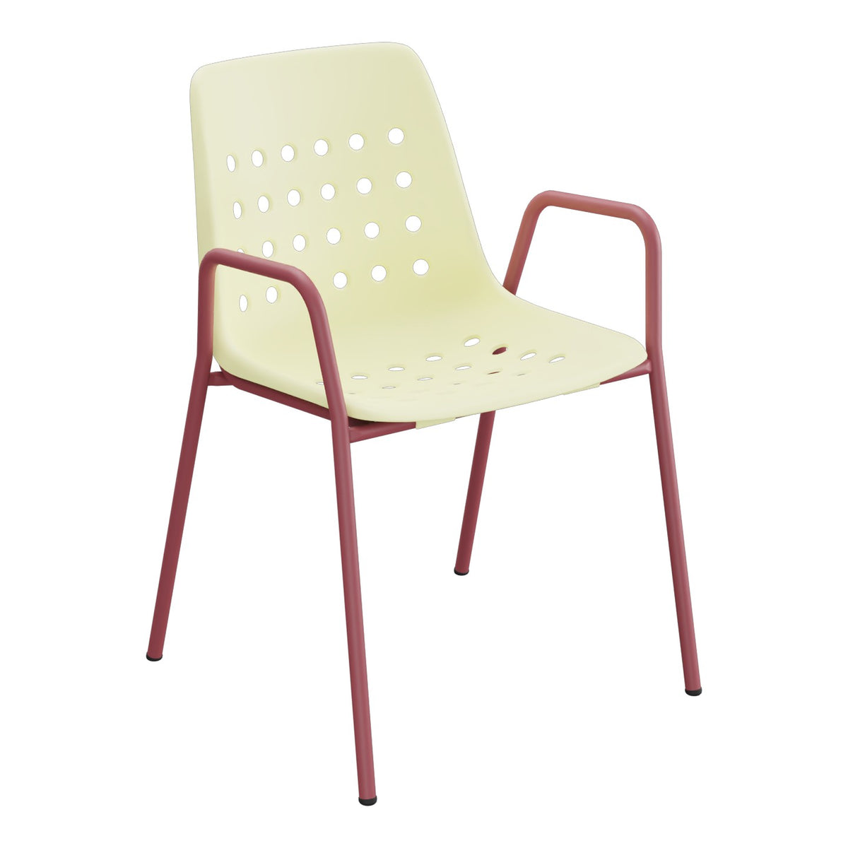 Schaffner Bermuda Fauteuil repas avec accoudoirs tubes ronds – Jaune Buis 18 / Bordeaux 38