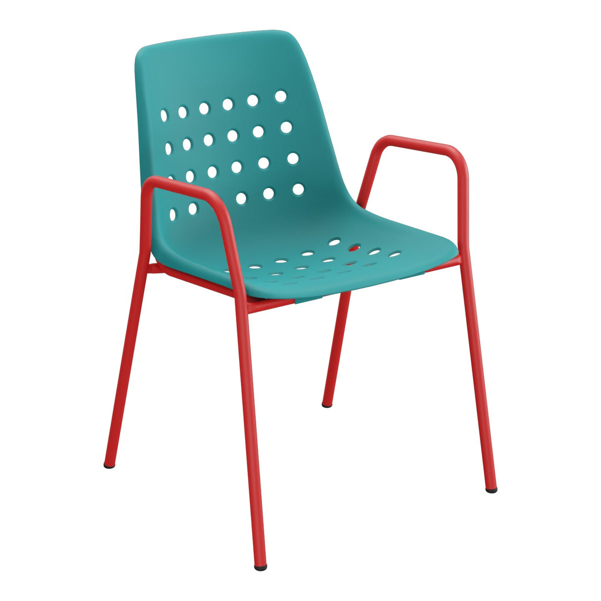 Schaffner Bermuda Fauteuil repas avec accoudoirs tubes ronds – Bleu Kali 56 / Rouge 30