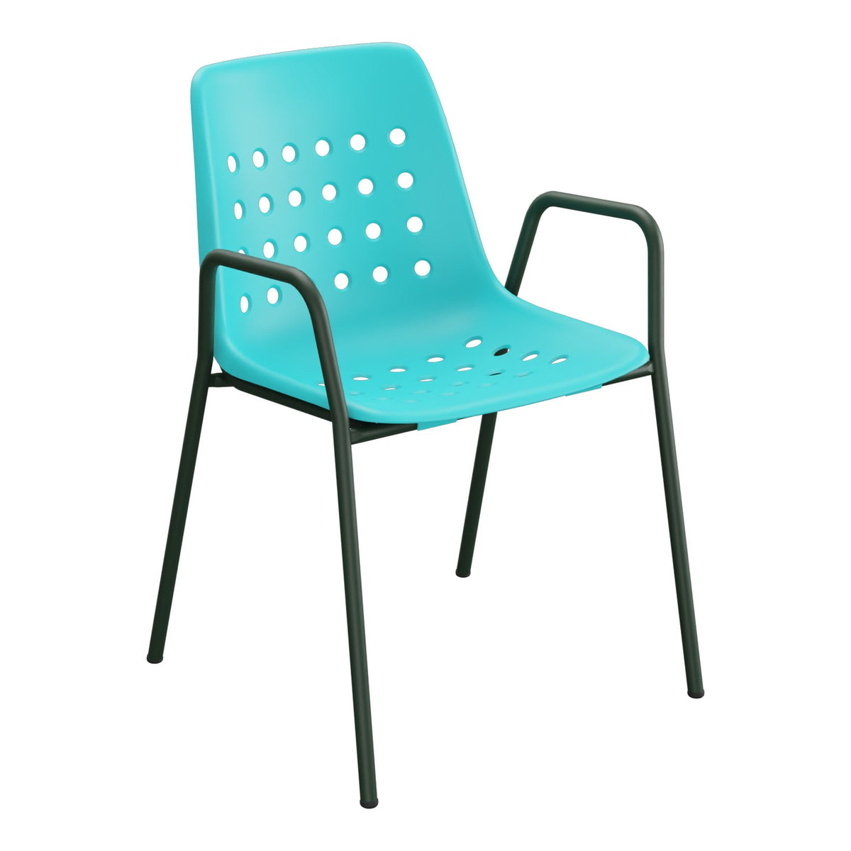 Schaffner Bermuda Fauteuil repas avec accoudoirs tubes ronds – Turquoise 58 / Vert Sapin 66