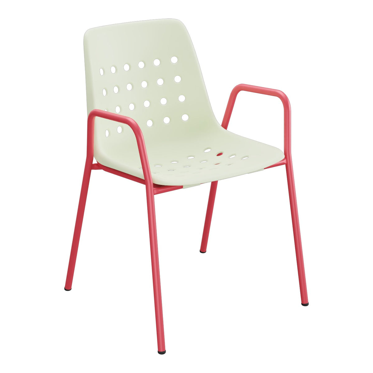 Schaffner Bermuda Fauteuil repas avec accoudoirs tubes ronds – Vert Pastel 64 / Rouge Érable 33