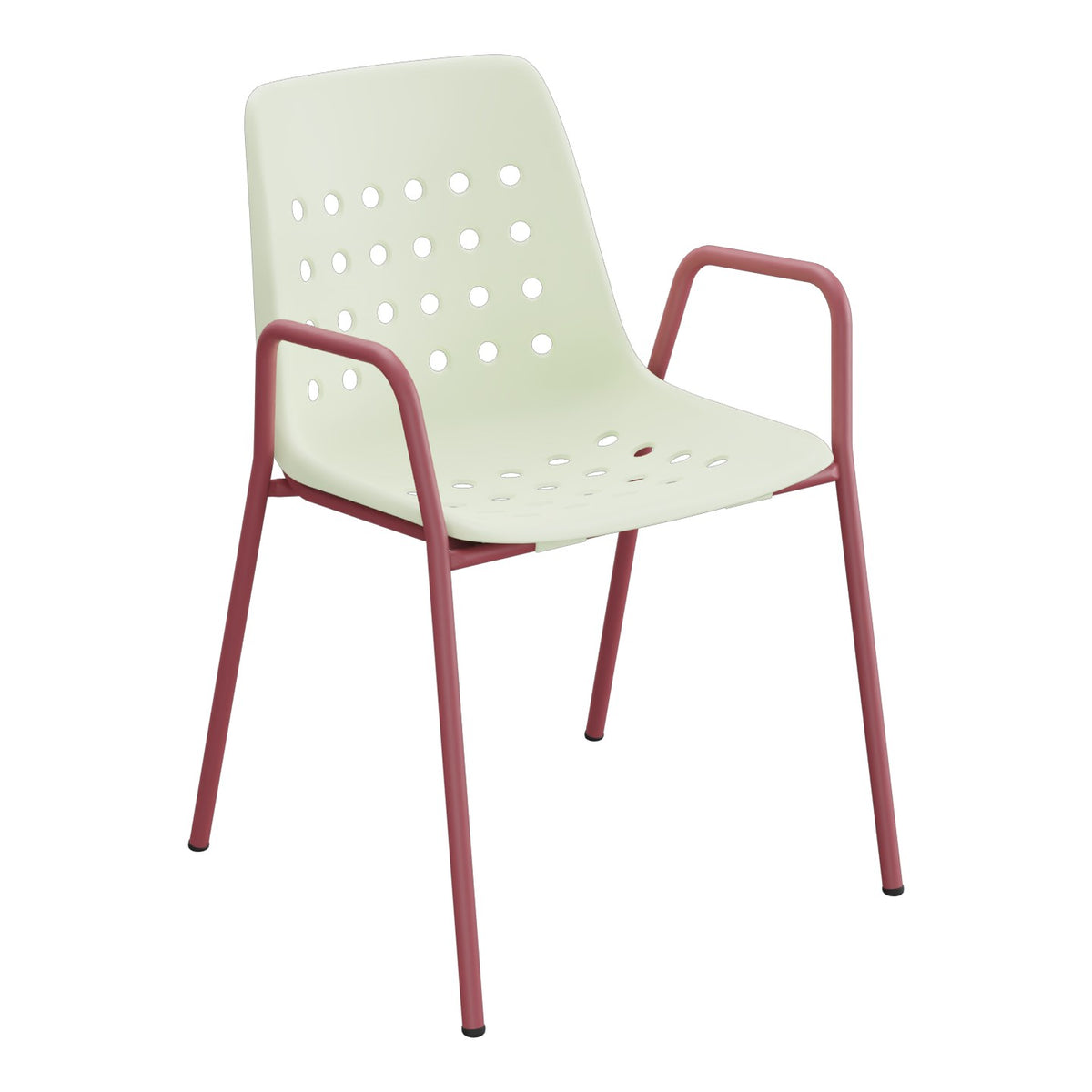 Schaffner Bermuda Fauteuil repas avec accoudoirs tubes ronds – Vert Pastel 64 / Bordeaux 38