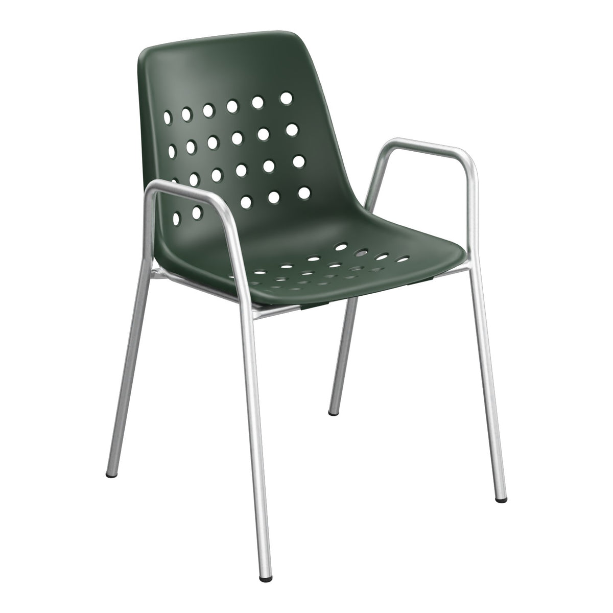 Schaffner Bermuda Fauteuil repas avec accoudoirs tubes ronds – Vert Sapin 66 / Galvanisé à chaud 02